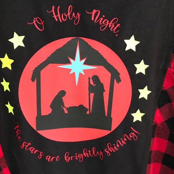 Christmas Flannel, Size M to XL: Upcycled Red Plaid Shirt, Nativity Scene Top - Picture 7 of 10